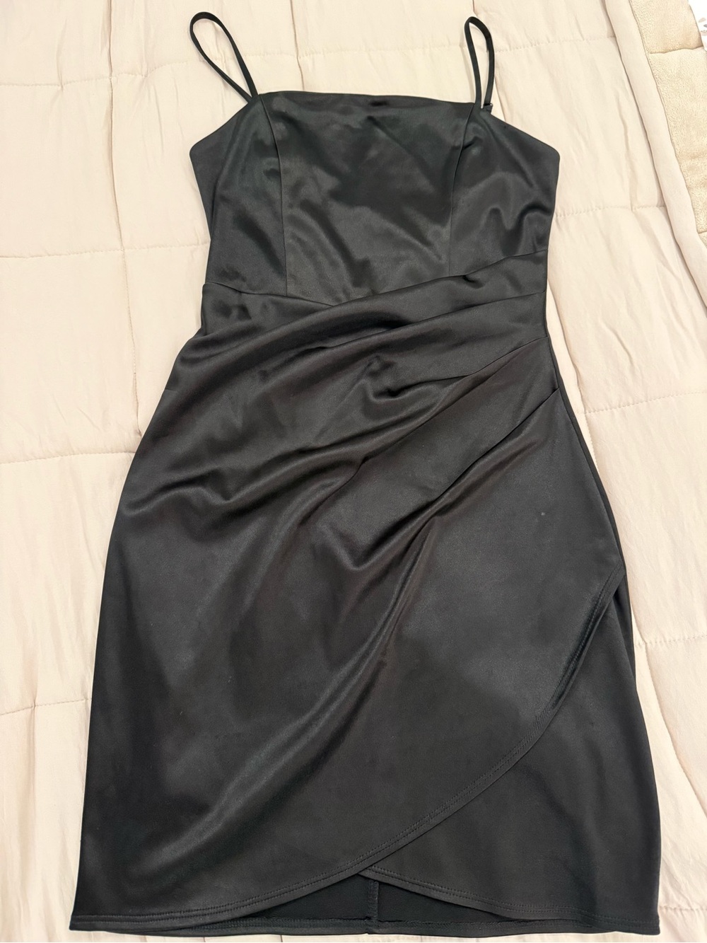Emerald Sundae Black Satin Mini Slip Dress